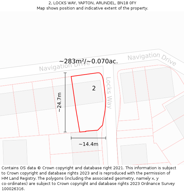 2, LOCKS WAY, YAPTON, ARUNDEL, BN18 0FY: Plot and title map