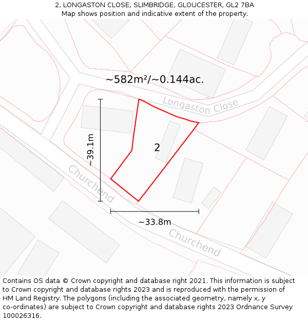 2, LONGASTON CLOSE, SLIMBRIDGE, GLOUCESTER, GL2 7BA: Plot and title map