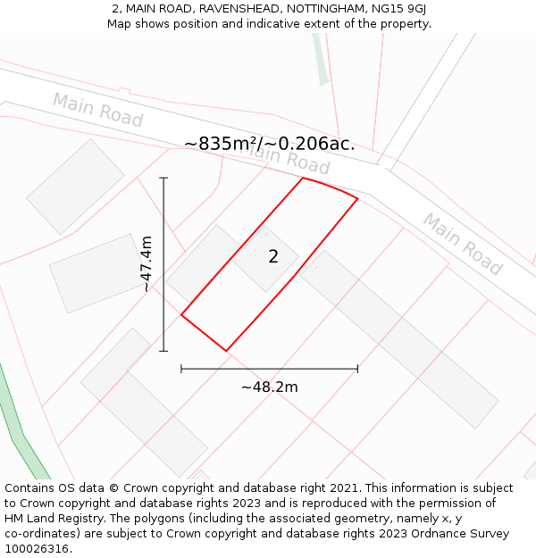2, MAIN ROAD, RAVENSHEAD, NOTTINGHAM, NG15 9GJ: Plot and title map