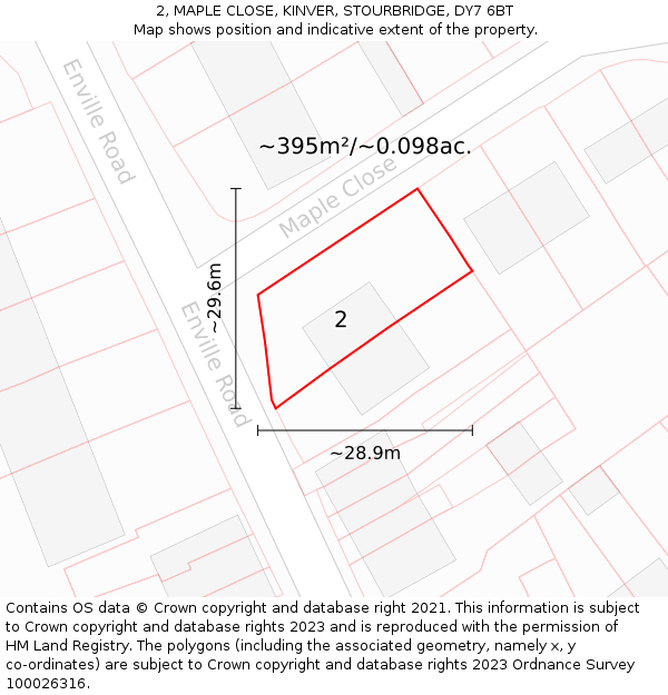 2, MAPLE CLOSE, KINVER, STOURBRIDGE, DY7 6BT: Plot and title map