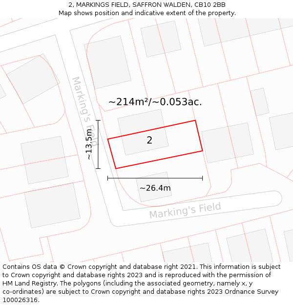 2, MARKINGS FIELD, SAFFRON WALDEN, CB10 2BB: Plot and title map