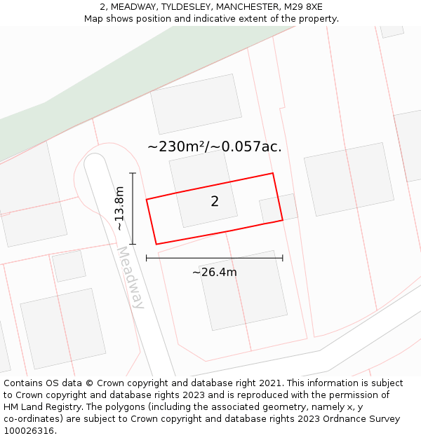 2, MEADWAY, TYLDESLEY, MANCHESTER, M29 8XE: Plot and title map