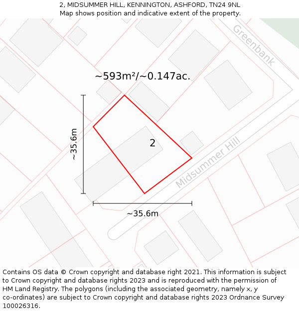 2, MIDSUMMER HILL, KENNINGTON, ASHFORD, TN24 9NL: Plot and title map
