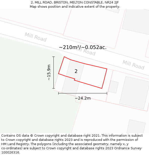 2, MILL ROAD, BRISTON, MELTON CONSTABLE, NR24 2JF: Plot and title map