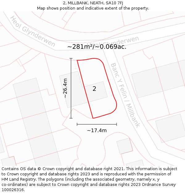 2, MILLBANK, NEATH, SA10 7FJ: Plot and title map