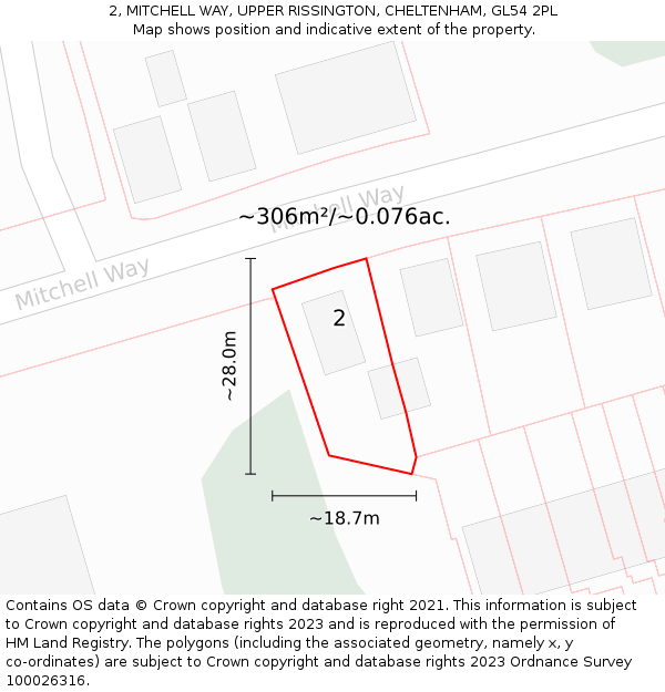 2, MITCHELL WAY, UPPER RISSINGTON, CHELTENHAM, GL54 2PL: Plot and title map