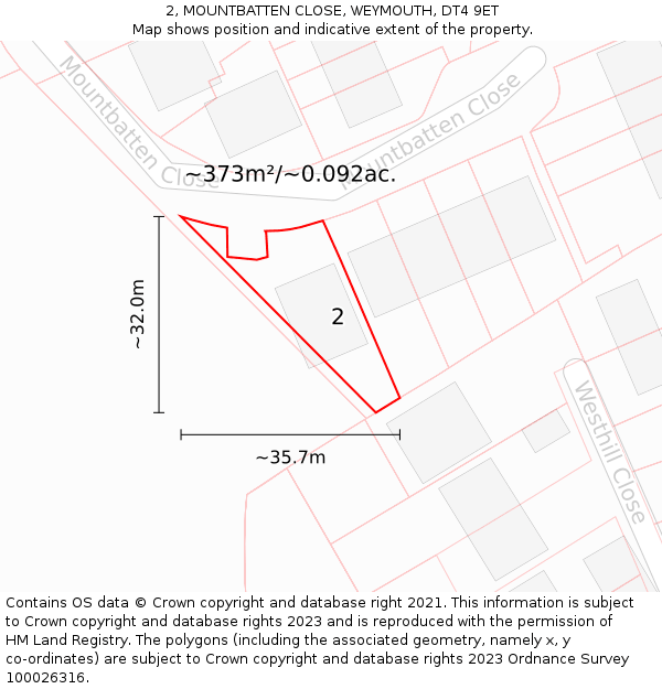 2, MOUNTBATTEN CLOSE, WEYMOUTH, DT4 9ET: Plot and title map