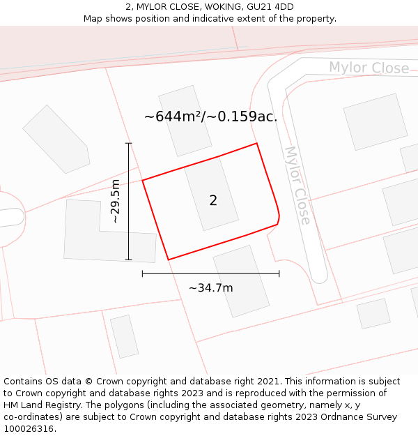 2, MYLOR CLOSE, WOKING, GU21 4DD: Plot and title map