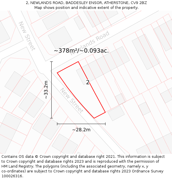 2, NEWLANDS ROAD, BADDESLEY ENSOR, ATHERSTONE, CV9 2BZ: Plot and title map