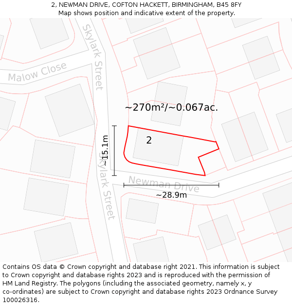 2, NEWMAN DRIVE, COFTON HACKETT, BIRMINGHAM, B45 8FY: Plot and title map