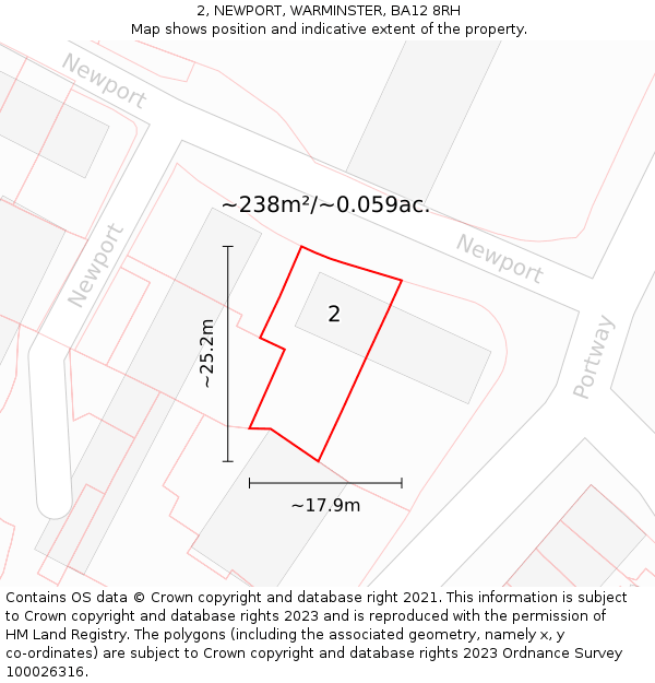 2, NEWPORT, WARMINSTER, BA12 8RH: Plot and title map