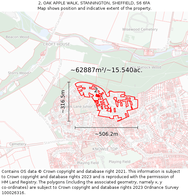 2, OAK APPLE WALK, STANNINGTON, SHEFFIELD, S6 6FA: Plot and title map