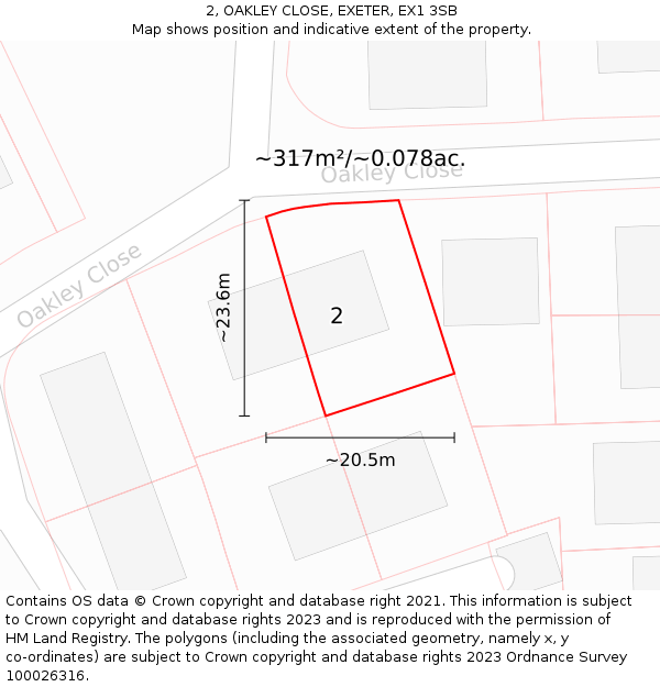 2, OAKLEY CLOSE, EXETER, EX1 3SB: Plot and title map