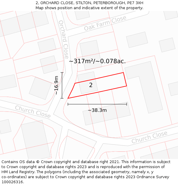 2, ORCHARD CLOSE, STILTON, PETERBOROUGH, PE7 3XH: Plot and title map