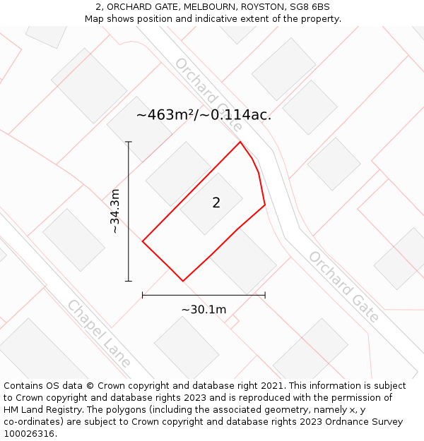 2, ORCHARD GATE, MELBOURN, ROYSTON, SG8 6BS: Plot and title map