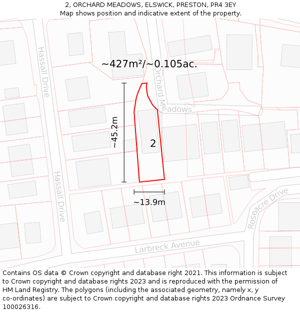 2, ORCHARD MEADOWS, ELSWICK, PRESTON, PR4 3EY: Plot and title map