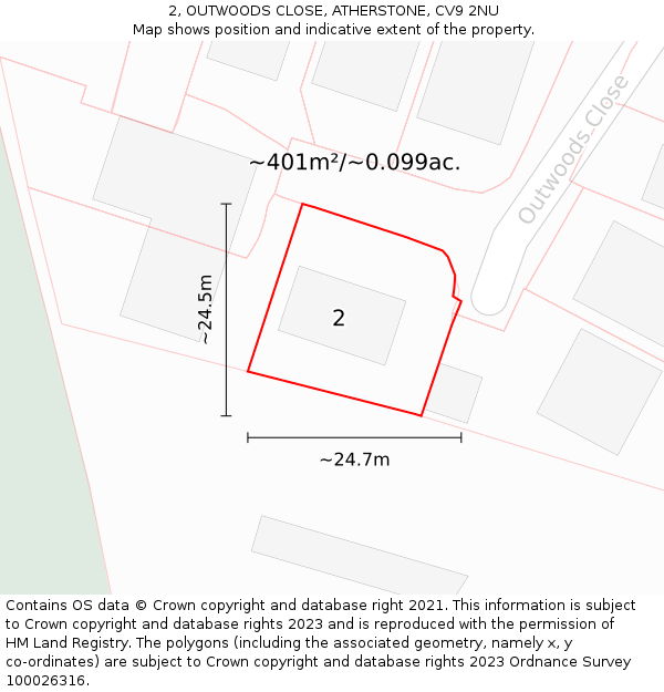 2, OUTWOODS CLOSE, ATHERSTONE, CV9 2NU: Plot and title map
