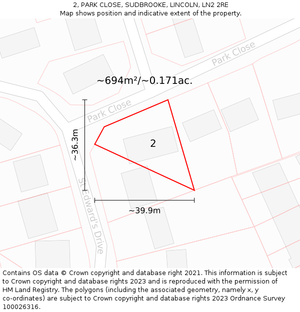 2, PARK CLOSE, SUDBROOKE, LINCOLN, LN2 2RE: Plot and title map