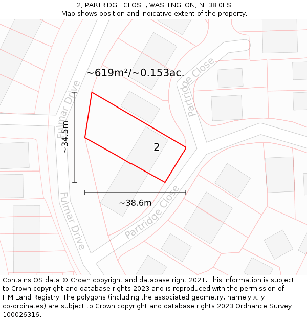 2, PARTRIDGE CLOSE, WASHINGTON, NE38 0ES: Plot and title map