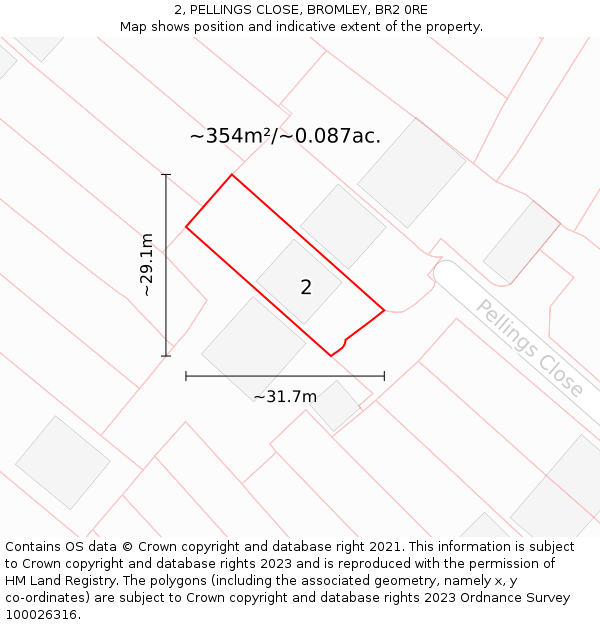 2, PELLINGS CLOSE, BROMLEY, BR2 0RE: Plot and title map