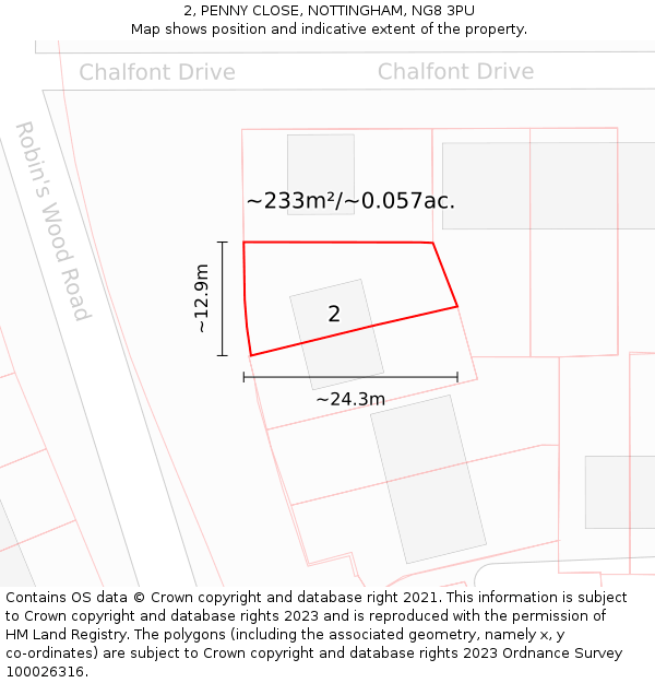 2, PENNY CLOSE, NOTTINGHAM, NG8 3PU: Plot and title map