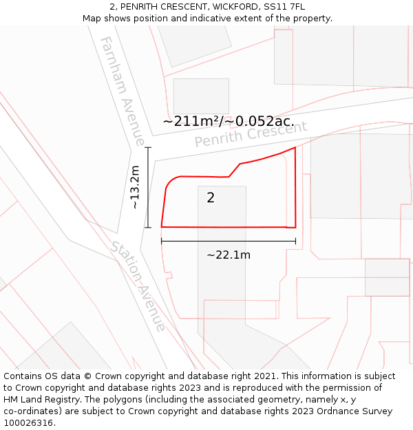 2, PENRITH CRESCENT, WICKFORD, SS11 7FL: Plot and title map