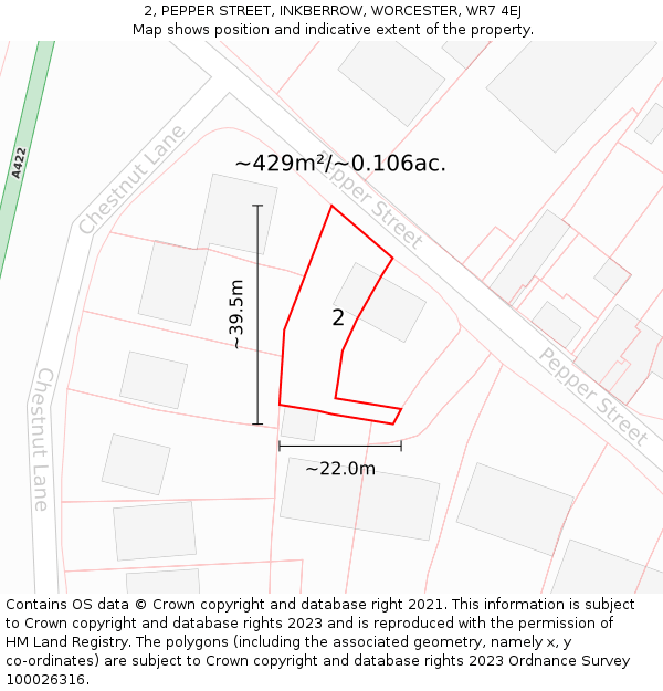2, PEPPER STREET, INKBERROW, WORCESTER, WR7 4EJ: Plot and title map