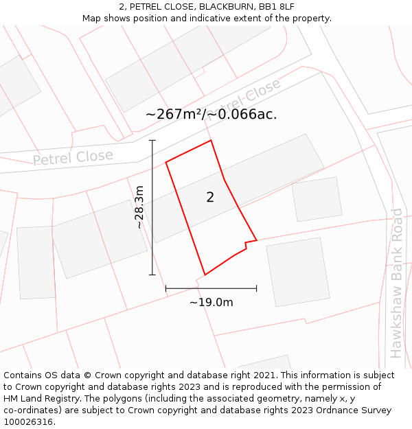2, PETREL CLOSE, BLACKBURN, BB1 8LF: Plot and title map
