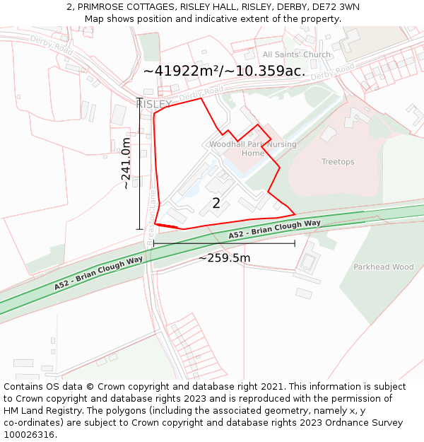 2, PRIMROSE COTTAGES, RISLEY HALL, RISLEY, DERBY, DE72 3WN: Plot and title map