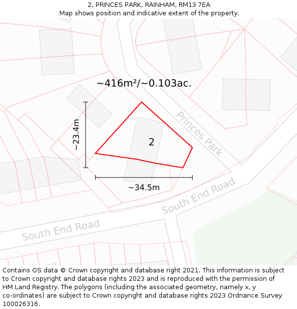 2, PRINCES PARK, RAINHAM, RM13 7EA: Plot and title map