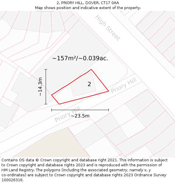 2, PRIORY HILL, DOVER, CT17 0AA: Plot and title map