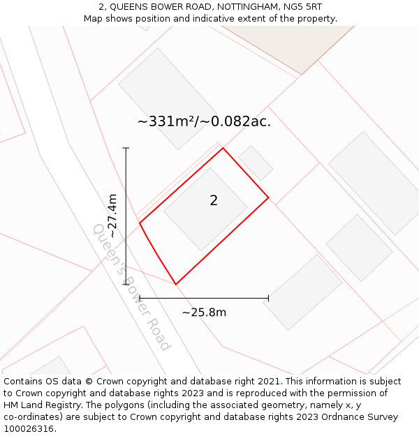 2, QUEENS BOWER ROAD, NOTTINGHAM, NG5 5RT: Plot and title map