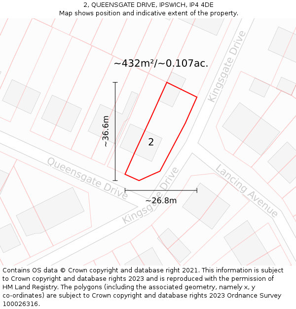2, QUEENSGATE DRIVE, IPSWICH, IP4 4DE: Plot and title map