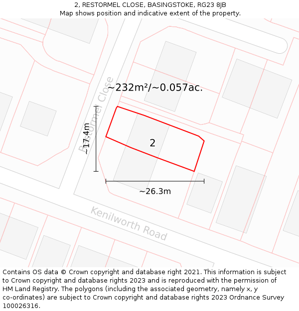 2, RESTORMEL CLOSE, BASINGSTOKE, RG23 8JB: Plot and title map