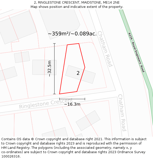 2, RINGLESTONE CRESCENT, MAIDSTONE, ME14 2NE: Plot and title map