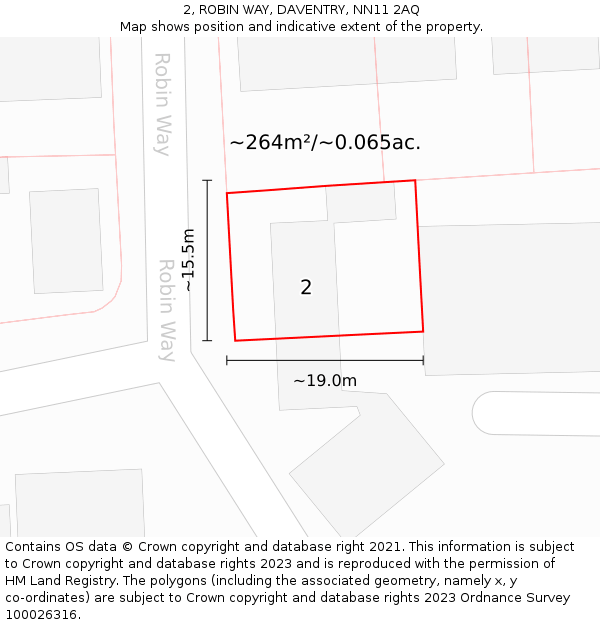 2, ROBIN WAY, DAVENTRY, NN11 2AQ: Plot and title map