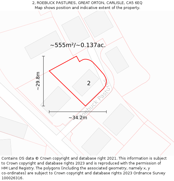 2, ROEBUCK PASTURES, GREAT ORTON, CARLISLE, CA5 6EQ: Plot and title map