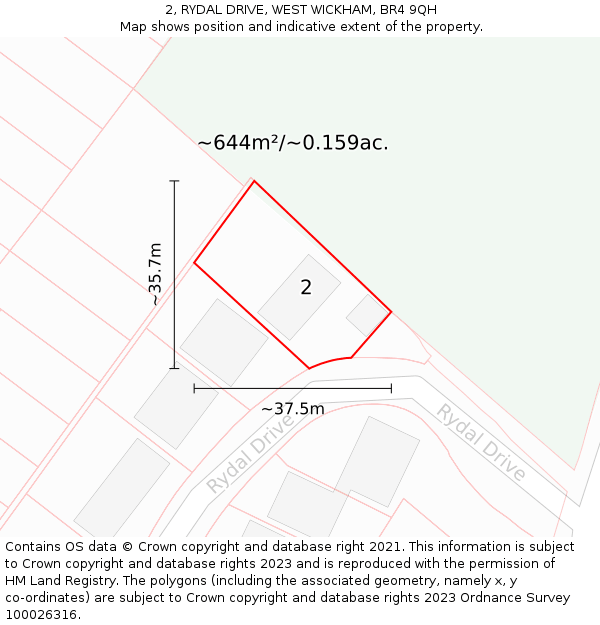 2, RYDAL DRIVE, WEST WICKHAM, BR4 9QH: Plot and title map