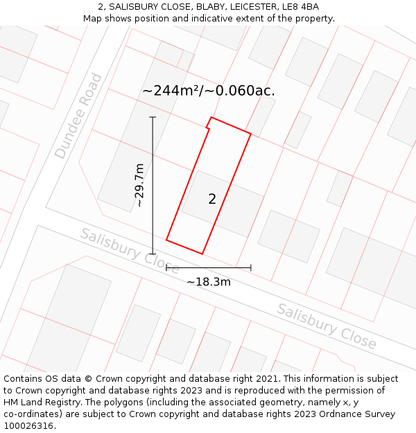 2, SALISBURY CLOSE, BLABY, LEICESTER, LE8 4BA: Plot and title map