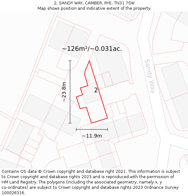 2, SANDY WAY, CAMBER, RYE, TN31 7SW: Plot and title map