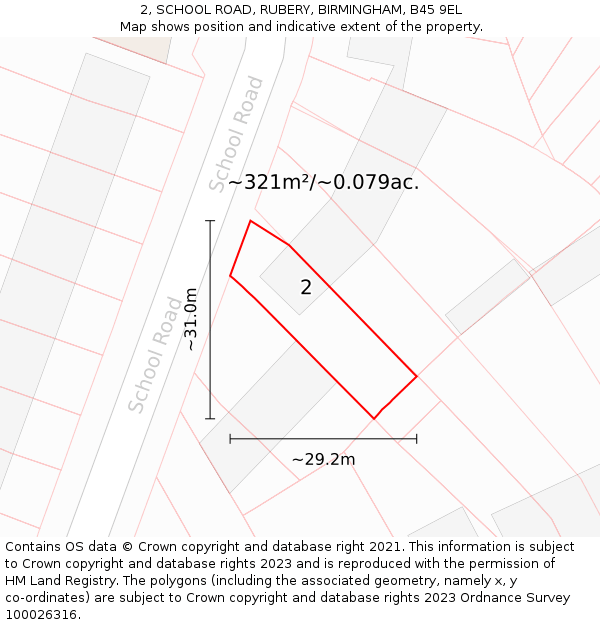 2, SCHOOL ROAD, RUBERY, BIRMINGHAM, B45 9EL: Plot and title map