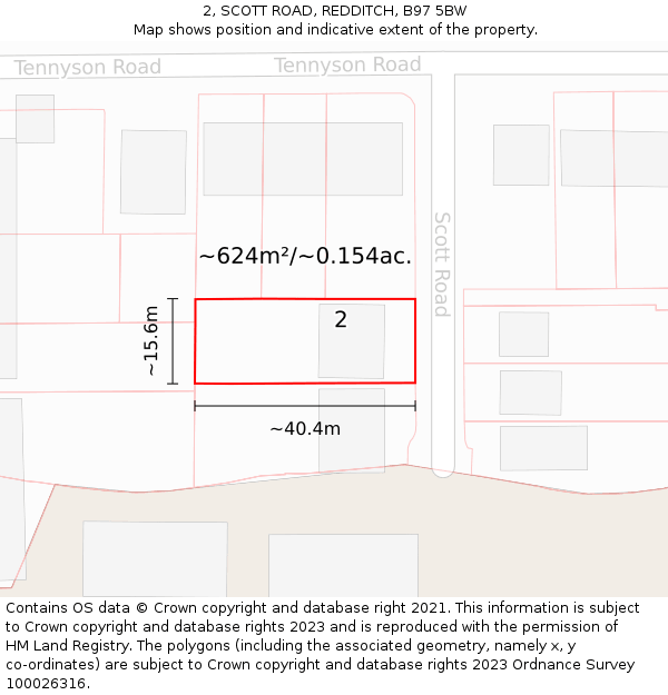 2, SCOTT ROAD, REDDITCH, B97 5BW: Plot and title map