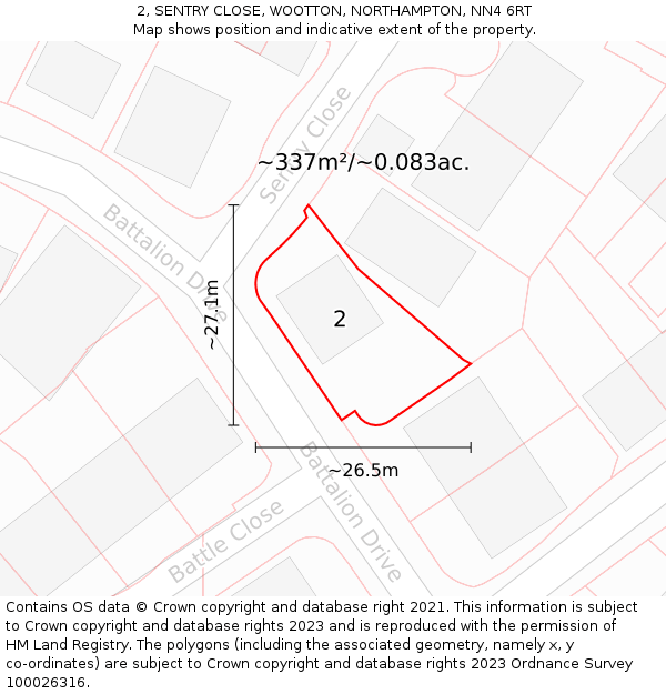 2, SENTRY CLOSE, WOOTTON, NORTHAMPTON, NN4 6RT: Plot and title map