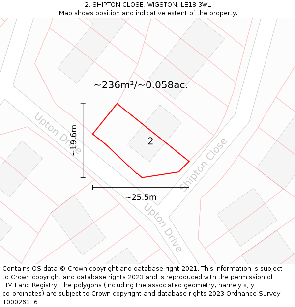2, SHIPTON CLOSE, WIGSTON, LE18 3WL: Plot and title map