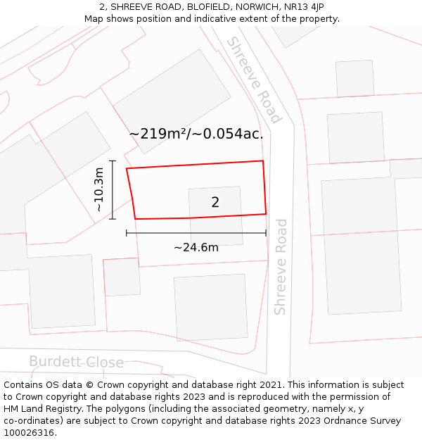 2, SHREEVE ROAD, BLOFIELD, NORWICH, NR13 4JP: Plot and title map
