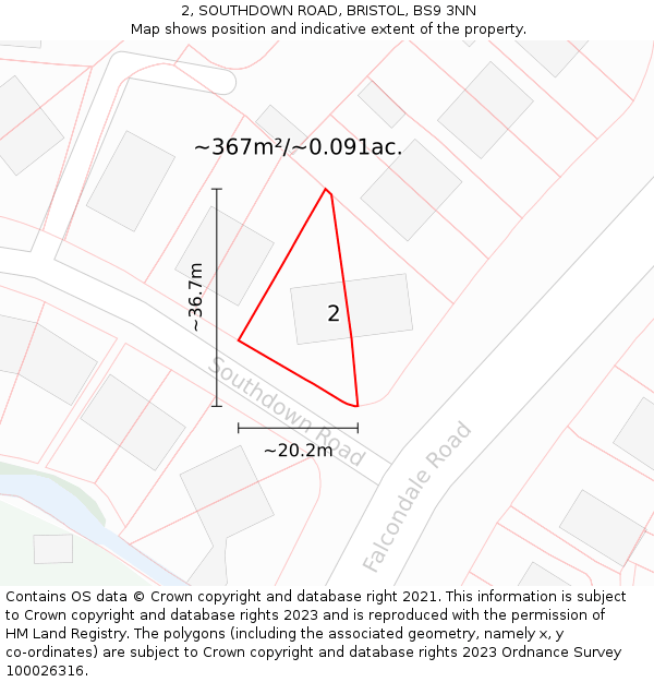 2, SOUTHDOWN ROAD, BRISTOL, BS9 3NN: Plot and title map