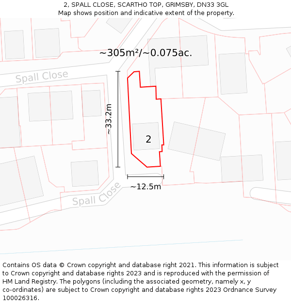 2, SPALL CLOSE, SCARTHO TOP, GRIMSBY, DN33 3GL: Plot and title map