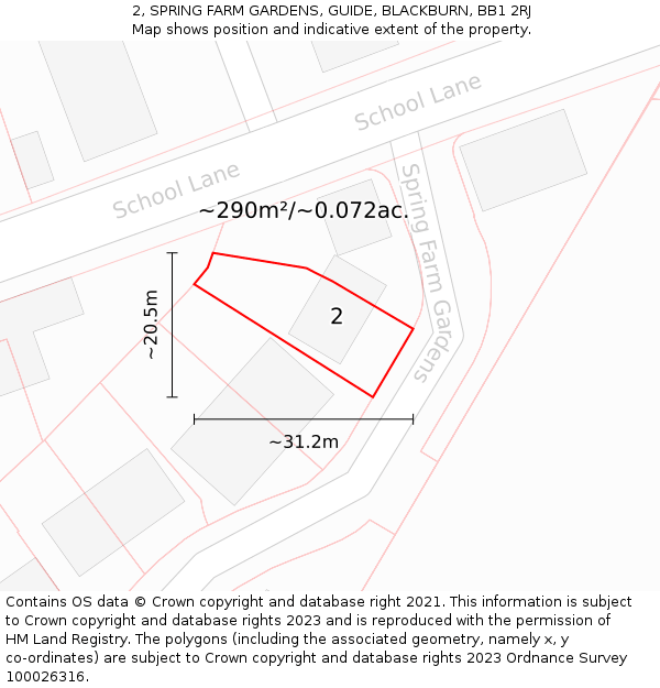 2, SPRING FARM GARDENS, GUIDE, BLACKBURN, BB1 2RJ: Plot and title map