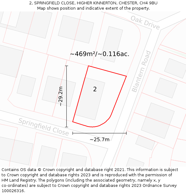 2, SPRINGFIELD CLOSE, HIGHER KINNERTON, CHESTER, CH4 9BU: Plot and title map