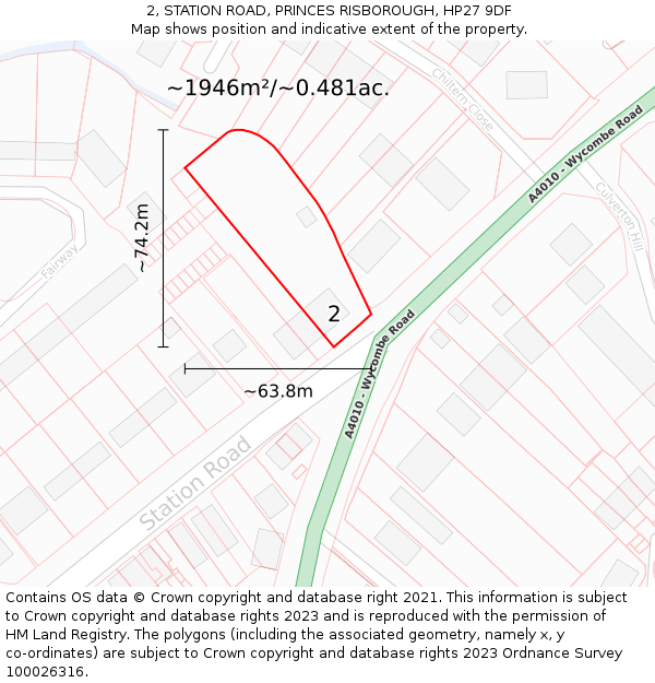 2, STATION ROAD, PRINCES RISBOROUGH, HP27 9DF: Plot and title map